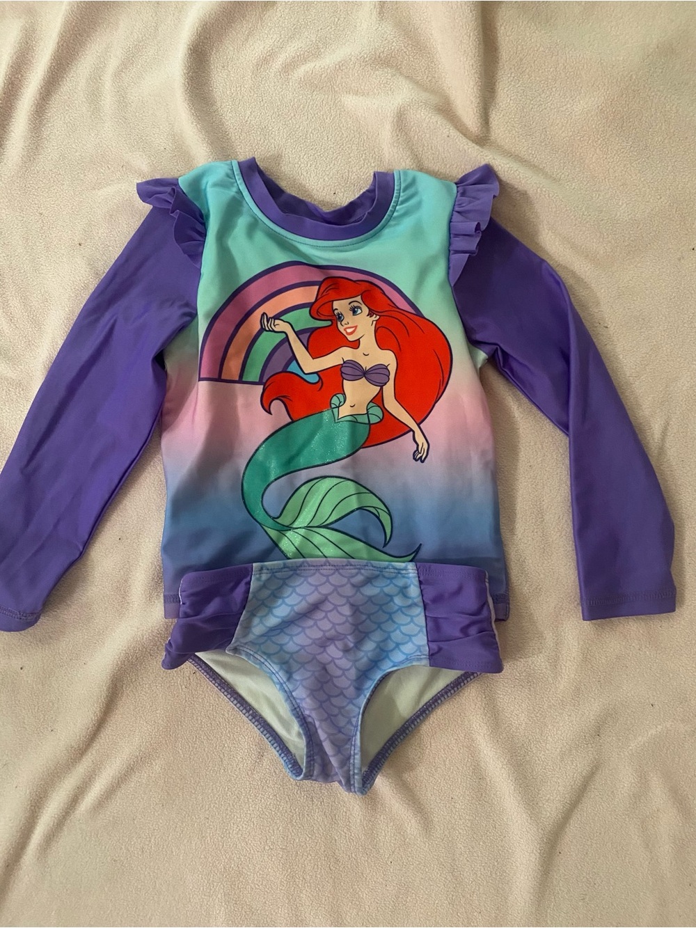 Disney Purple & Aqua Ariel Mermaid Long Sleeve Rashguard Swimsuit